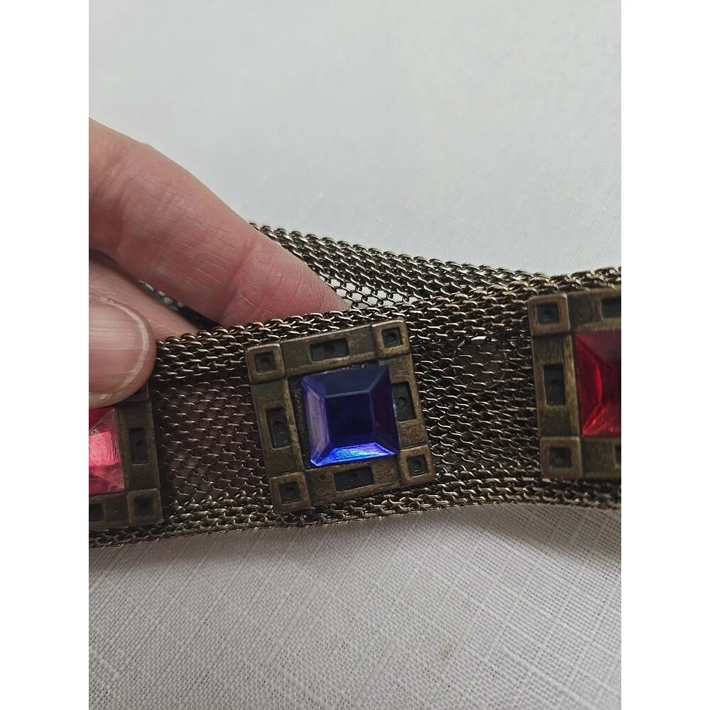 Vintage Women's Sand Castle USA Silver Metal Mesh Rhinestone Belt RARE **READ**